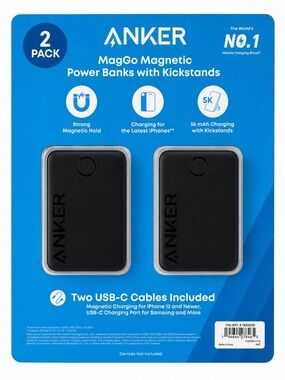 Anker MagGo Magnetic Power Banks with Kickstands - Black (2-Pack)